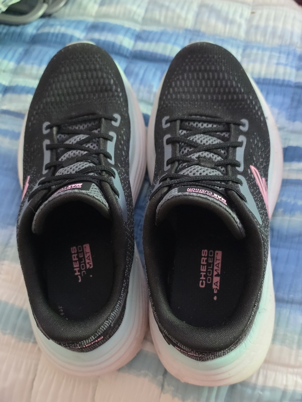 Skechers Women's Black Athletic Sneakers with Pink Accents